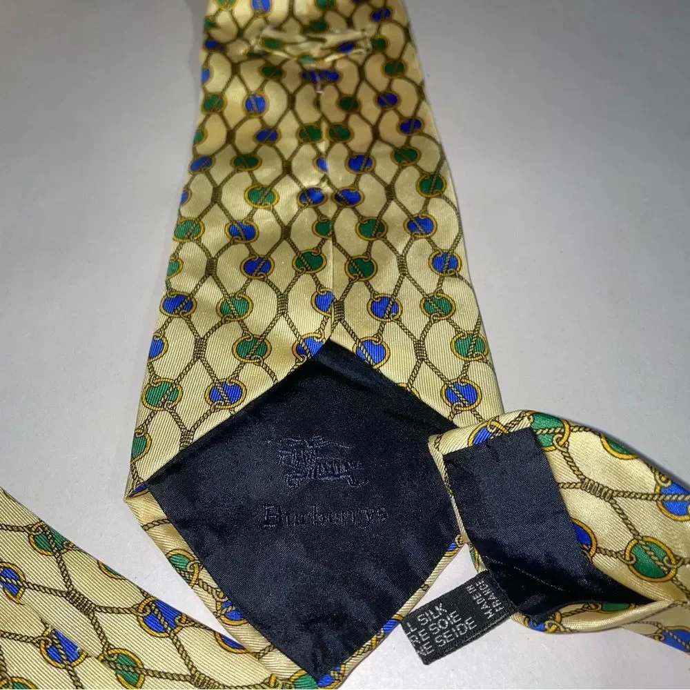 Burberry Vintage Mens Silk Necktie Equestrian Rope Print Career Formal Luxury